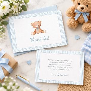 Aquarell-Teddybär-Baby-Junge-Baby-Shower Dankeskarte