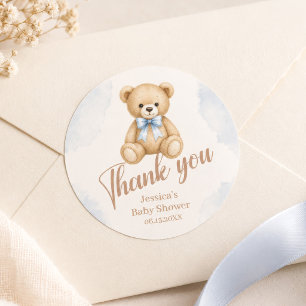 Aquarell-Teddybär-Baby-Shower-Dankeschön Runder Aufkleber