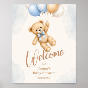 Aquarell-Teddybär-Baby-Shower-Willkommen Poster