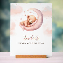Aquarell-Teddybär-Erster-Geburtstag