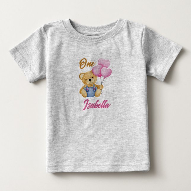 Aquarell-Teddybär Erster Geburtstag Baby T-shirt (Vorderseite)