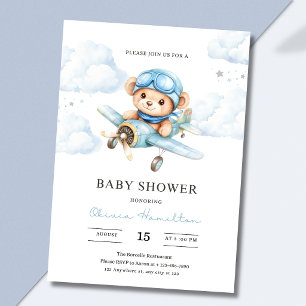 Aquarell-Teddybär-Flugzeug-Baby-Shower Einladung