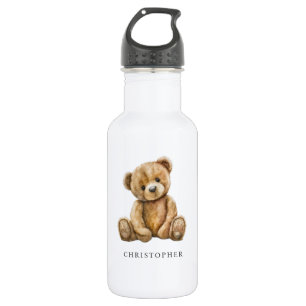 Aquarell-Teddybär-Kinder-Name Edelstahlflasche