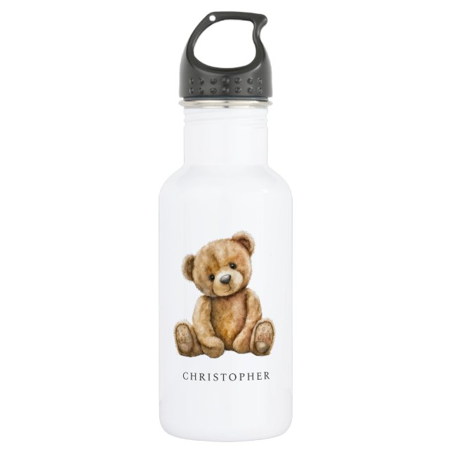 Aquarell-Teddybär-Kinder-Name Edelstahlflasche (Vorderseite)