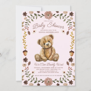 Aquarell-Teddybär-Mädchen Rosa Baby Shower Einladung