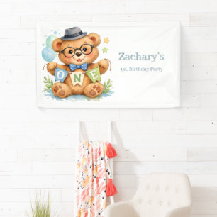 Aquarell-Teddybär mit EINER Geburtstagsgirlande Banner