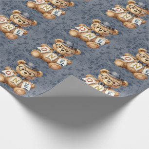 Aquarell-Teddybär mit Geburtstagsbanner EINER Geschenkpapier