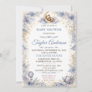 Aquarell-Teddybär-Mond-Baby-Shower Einladung