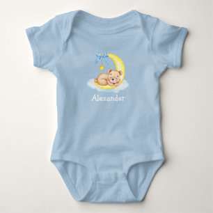 Aquarell-Teddybär-Mond-Schleife Blau Baby Strampler