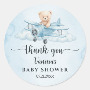 Aquarell-Teddybär-Pilot-Baby-Shower-Dankeschön Runder Aufkleber
