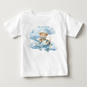 Aquarell-Teddybär-Pilot-Erster-Geburtstag-Baby Baby T-shirt