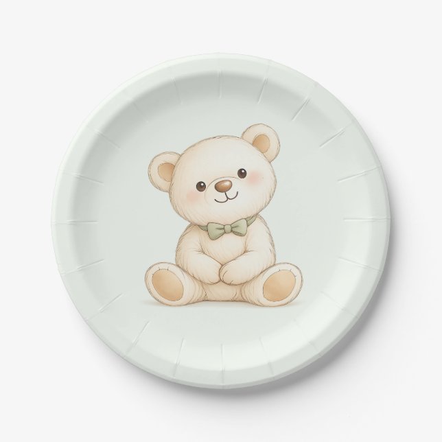Aquarell-Teddybär-Sage-Grün Pappteller (Vorderseite)