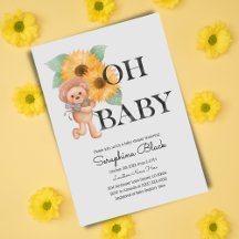 Aquarell-Teddybär-Sonnenblume-Baby-Shower
