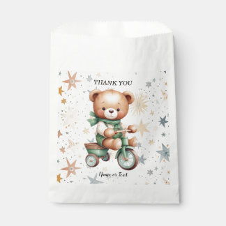 Aquarell-Teddybär-Sterne-Grün-Fahrrad-Party Geschenktütchen