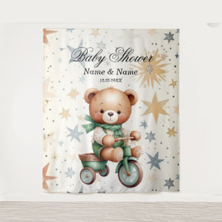 Aquarell-Teddybär-Sterne-Grün-Fahrrad-Party Wandteppich