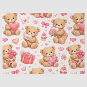 Aquarell-Teddybär-Valentinstag-Muster Seidenpapier