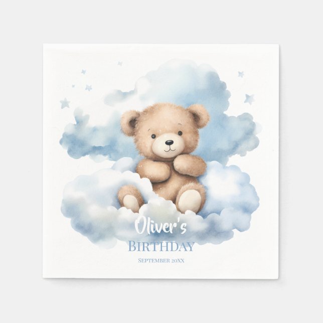 Aquarell-Teddybär-Wolken Serviette (Vorderseite)