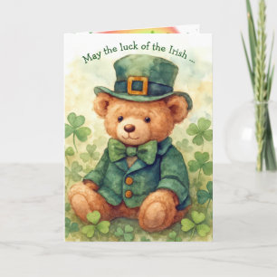 Aquarell Teddybär zum St. Patrick's Day Karte