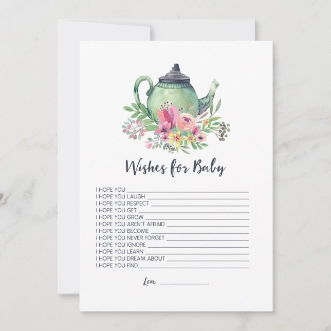 Aquarell-Teekanne-Wünsche für Baby-Karte Einladung (Vorderseite)