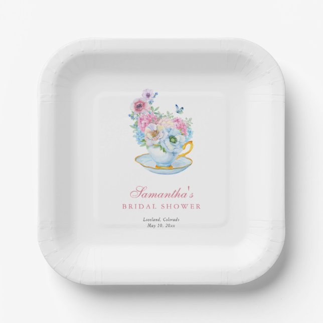Aquarell-Teeparty-Brautjungfern-Einladung Pappteller (Vorderseite)