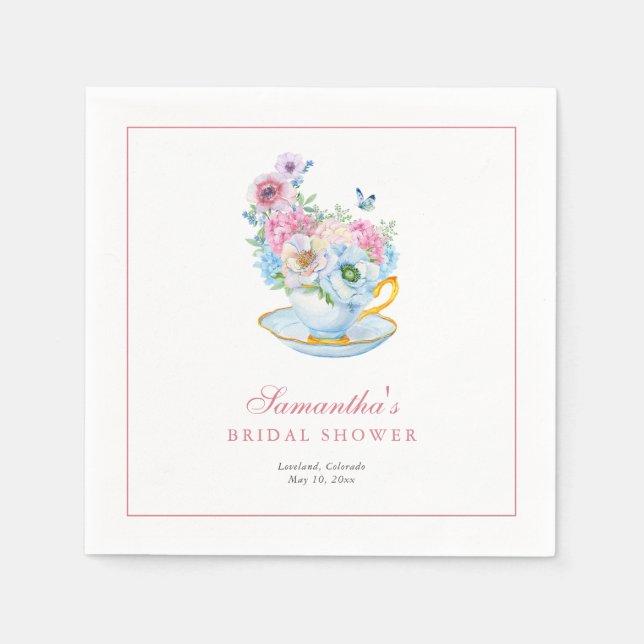 Aquarell-Teeparty-Brautjunggesellinnenabschied Serviette (Vorderseite)