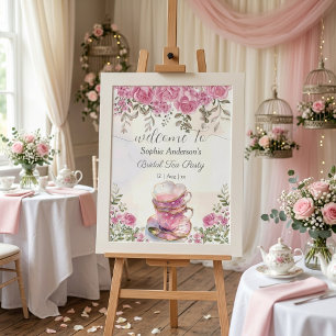 Aquarell-Teeparty-Rosé-Blumen-Braut-Party Poster