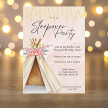 Aquarell Teepe Zelt Sleepover Geburtstagsparty im