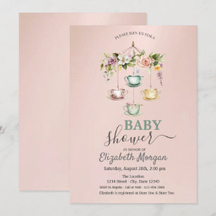 Aquarell-Teetassen Florale Babyparty Einladung