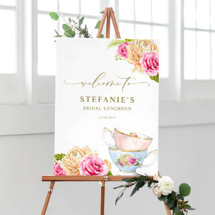Aquarell-Teetassen-Garten-Blumen-Hochzeits-Empfang Poster