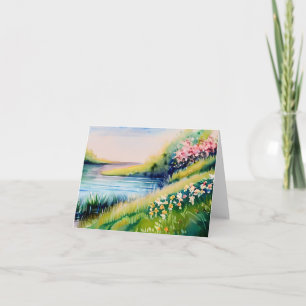 Aquarell-Teich und Blumen anpassbar Karte