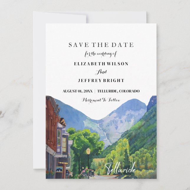 Aquarell Telluride Colorado Save the Date Einladung (Vorderseite)