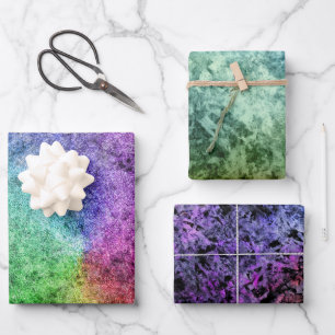 Aquarell Texturiert Grün Lila Regenbogen Geschenkpapier Set