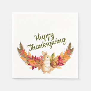Aquarell Thanksgiving-Hase, Eicheln, Beeren Serviette