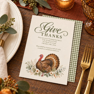 Aquarell Thanksgiving Truthahn Grünpflanzen Einladung