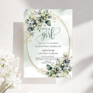 Aquarell-Themen-Einladung 'It's A Girl' mit botani Einladung