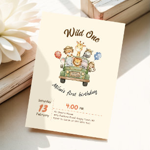 Aquarell-Tier-Wild-One-Mädchen-Junge 1. Geburtstag Einladung