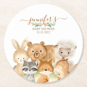 Aquarell-Tiere Baby Shower Rustikal Runder Pappuntersetzer