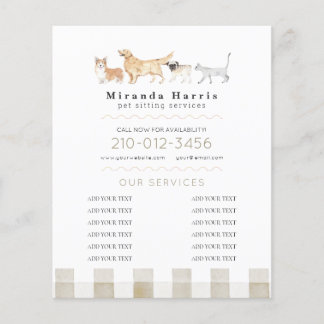 Aquarell-Tiere Haustiersitter Hundespaziergang Ges Flyer