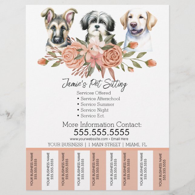 Aquarell-Tiergeschäft-Hund-Abriss-Streifen Flyer  (Vorne)