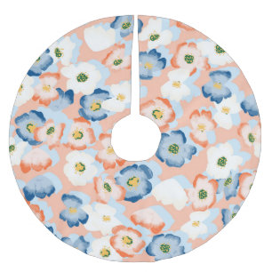 Aquarell Tinte Blume: Vintages Muster Polyester Weihnachtsbaumdecke