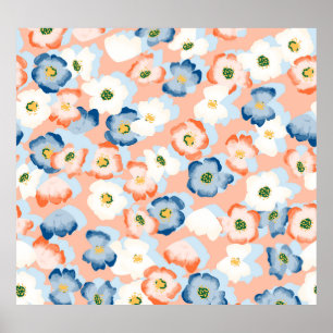 Aquarell Tinte Blume: Vintages Muster Poster