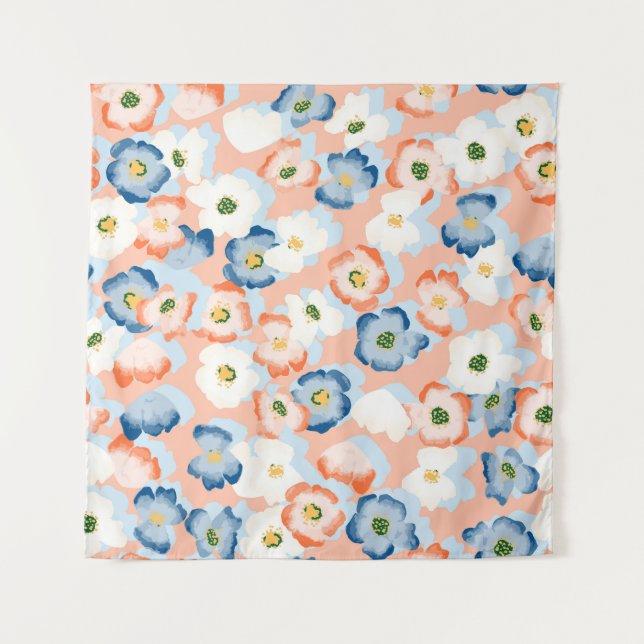 Aquarell Tinte Blume: Vintages Muster Wandteppich (Vorderseite)