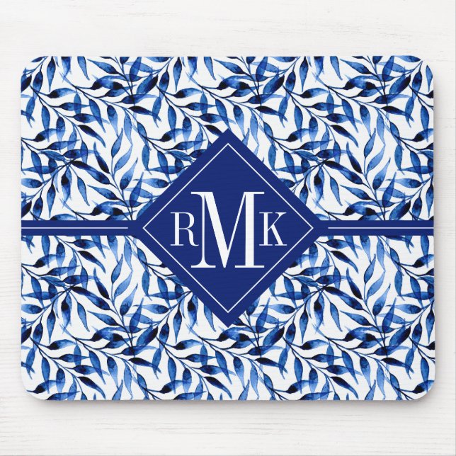 Aquarell-Tinten-Muster des Monogramm-| Mousepad (Vorne)