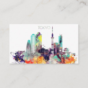 Aquarell-Tokyo-Stadt-Skyline Visitenkarte