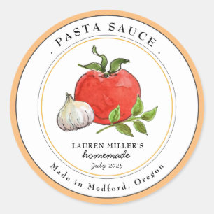 Aquarell-Tomaten-Knoblauch-Pastasoße  Runder Aufkleber