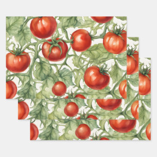 Aquarell-Tomatenranken-Muster   Botanischer Garten Geschenkpapier Set