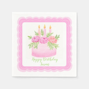 Aquarell-Torte Floral HAPPY GEBURTSTAG Name Serviette