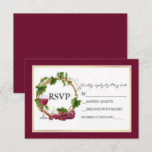 Aquarell-Traubenreben-Kranz Burgunder Hochzeit RSVP Karte