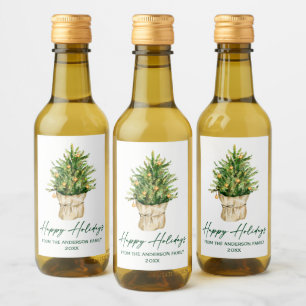 Aquarell Tree Calligrafy Ink Holiday Mini Weinetikett