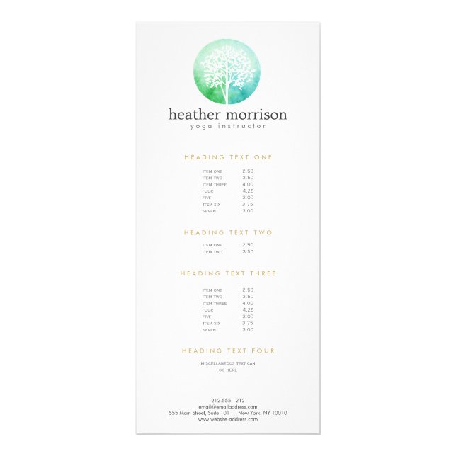 Aquarell Tree Yoga und Wellness Rack Card Werbekarte (Vorne)